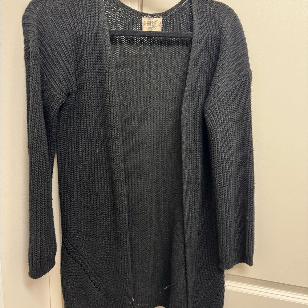 Hippie Rose Black Open-Front Cardigan